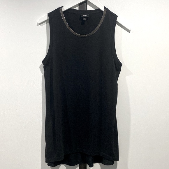 Mossimo Black Layered Blinged Neck Asymmetrical T-shirt Blouse Women's Size M !! - Picture 2 of 11